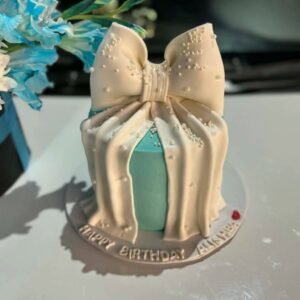 Ribbon Charm Cake – Super Cute Fondant Bow Cake (Off-White Elegance)