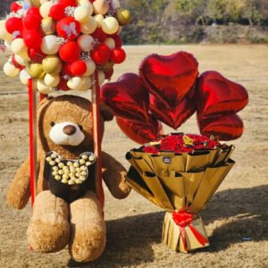 Her Royal Moment 👑 100 Rose & Teddy Balloon Luxe Combo