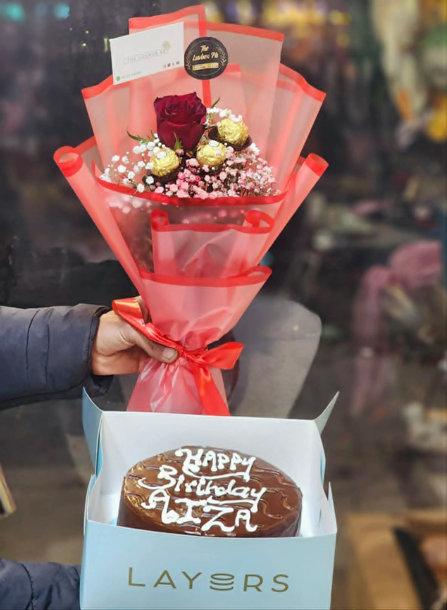 Sweet Duo Delight π Rose, Ferrero & Cake Combo