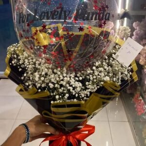 Cloud Whisper 🎈🤍 Baby’s Breath Balloon Bouquet with Custom Message