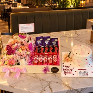 Birthday Bloom & Bliss – Custom Cake, Chocolates & Flower Tray