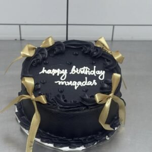 Midnight Royale 🖤✨ – 2 lbs Black Cake with Golden Bows (For Him)