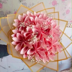 Cash Blossom Elegance – 5,000 PKR Money Bouquet with Fresh Flowers