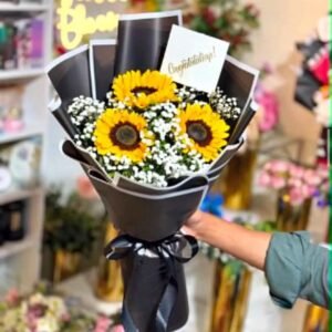 Grad Glow – Mini Sunflower Graduation Bouquet in Black