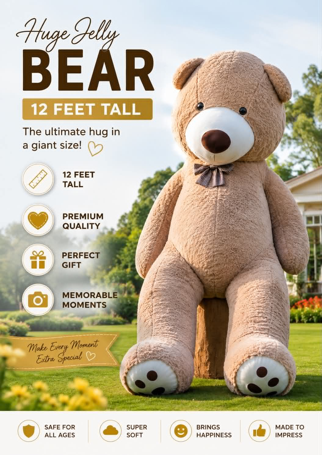 The Grand Embrace – 12 Feet Premium Light Brown Teddy Bear
