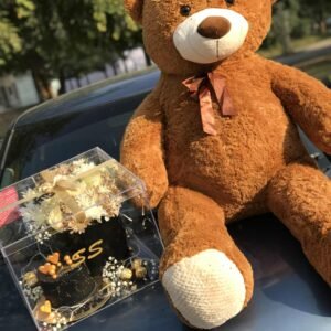 Grande Amour – Luxury Birthday Set with Acrylic Box, Cake, Flowers & Giant Teddy Bear 🎂🌹🧸✨