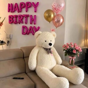 Her Dream Birthday Surprise – Giant Teddy, Pink Roses & Balloons