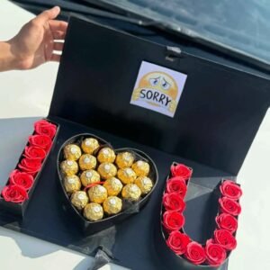 Heartfelt Apology Box – “I ❤️ You” Roses & Ferrero Love Set