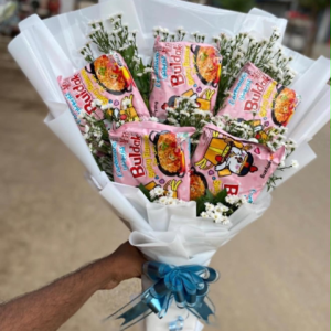 Korean Comfort Bloom – Buldak Noodle Bouquet with Baby’s Breath