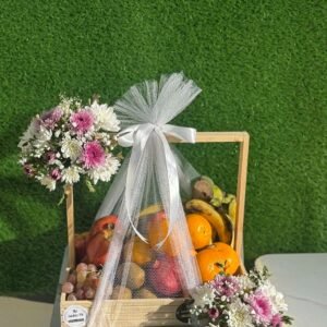 Harvest Luxe Fruit Basket – Floral Wooden Tray