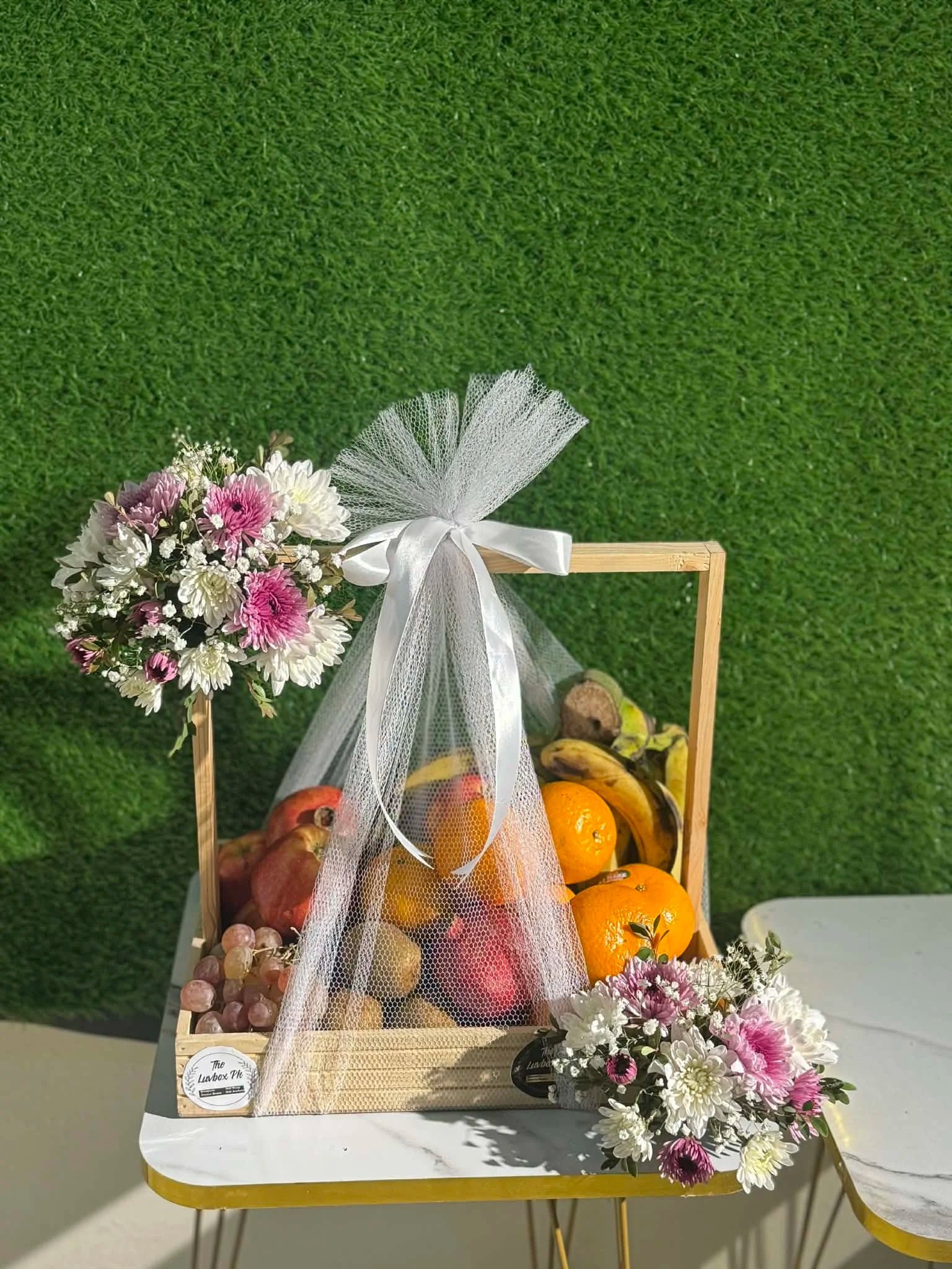 Harvest Luxe Fruit Basket – Floral Wooden Tray