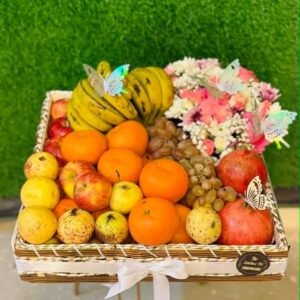 Grand Blossom Luxe – Premium Fruit Basket with Floral Decor