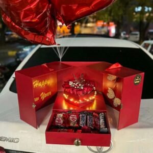 Secret Bloom Luxe Box – Floral Drawer Gift with Chocolates & Balloon Top