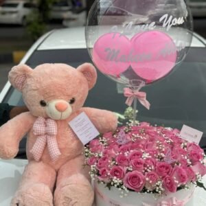 Pink Royale Grande 💗✨ – Luxury Teddy & Imported Rose Box Combo