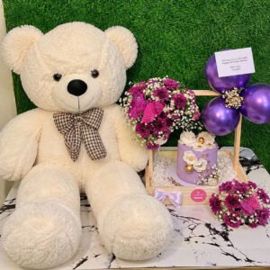 Midnight Lavender Dream – Teddy, Floral Tray & Custom Birthday Cake