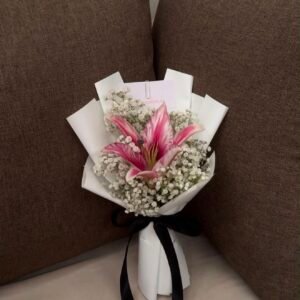 Pure Elegance – Mini White Lily & Baby’s Breath Bouquet
