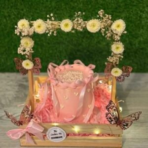Blooming Delight Crate – Mother’s Day 2 Cake Floral Wooden Basket