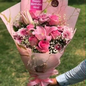 Blush Lily Elegance – Mother’s Day Bouquet with Lilies & Pink Roses