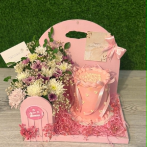 Mother’s Love Garden Box – Pink & White Cake Floral Surprise