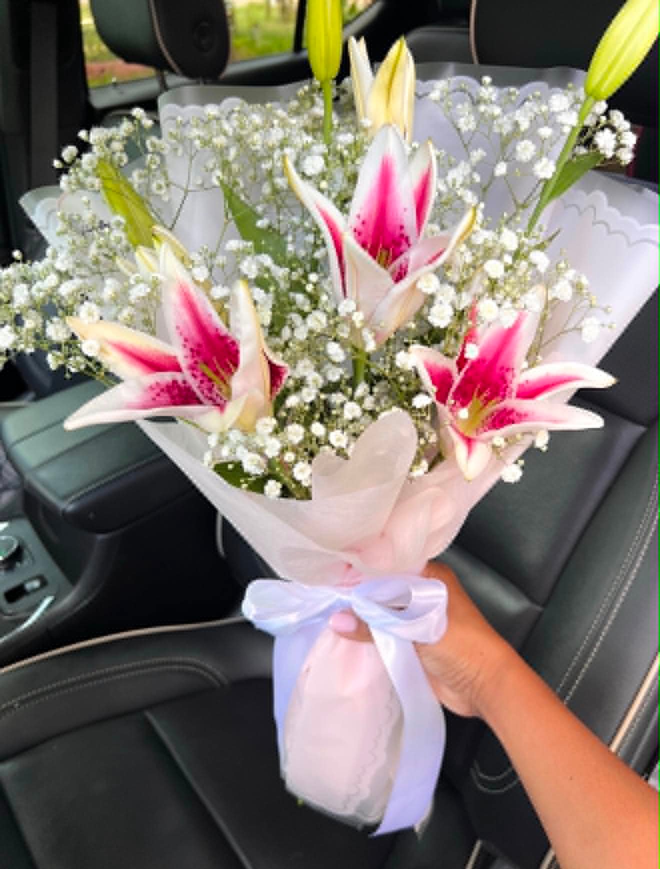 Pink Grace – Gorgeous 3 Lily Bouquet with Elegant Wrapping