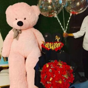 Royal Romance Luxe – Giant Teddy, 100 Roses & Ferrero Celebration Combo