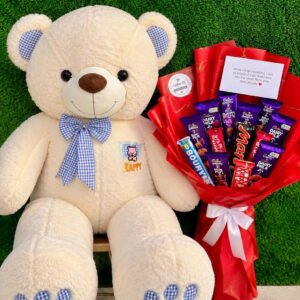 Sweet Cuddle Bliss – White Teddy & Luxury Chocolate Bouquet