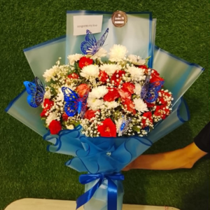 The Noble Gentleman – Signature Blue & Crimson Floral Bouquet