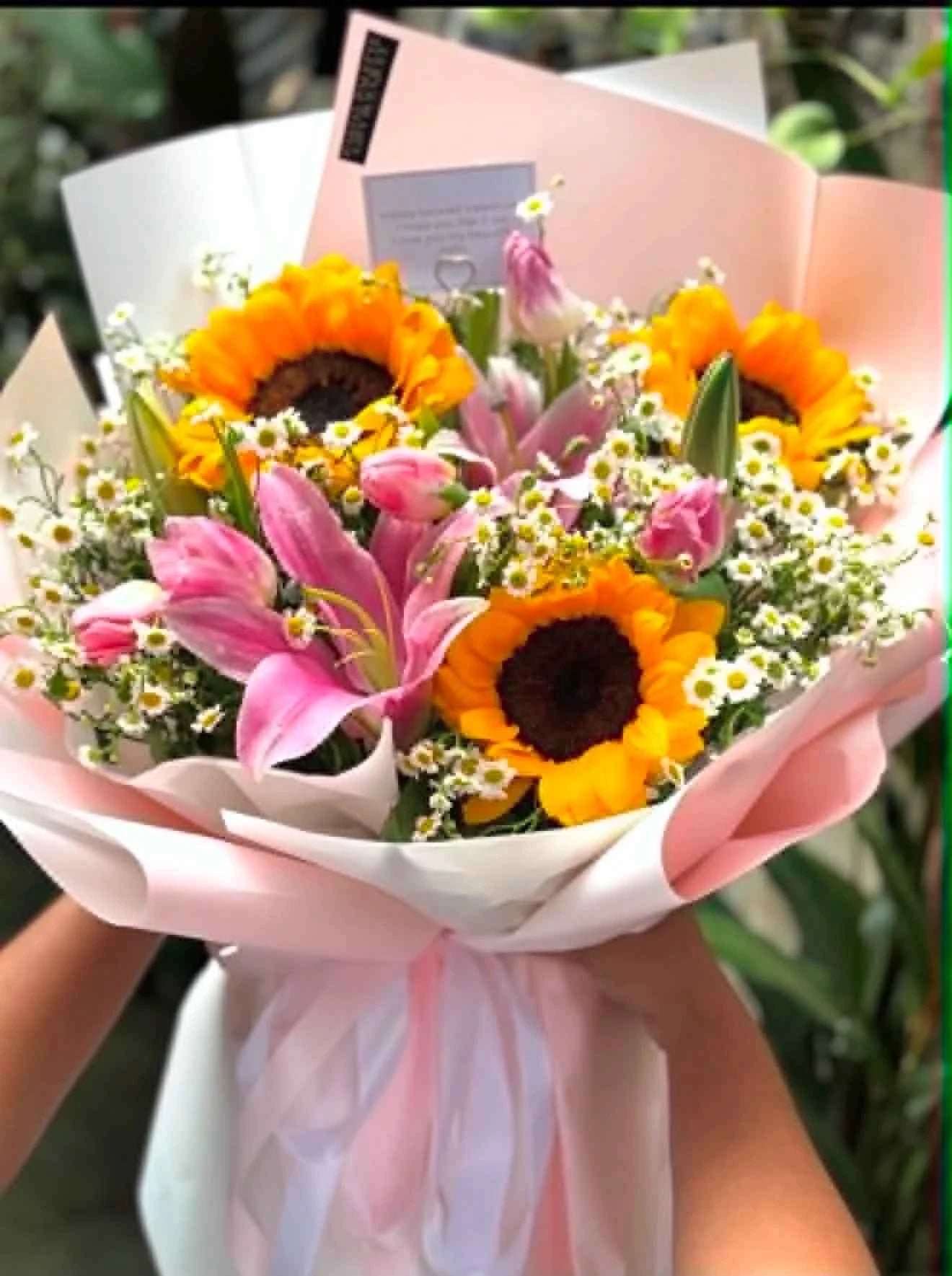Wife’s Bloom – Pink Lily, Sunflower & Baby’s Breath Birthday Bouquet